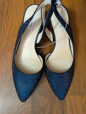 Alex Marie rhinestone-embellished navy blue slingback kitten heels Size 6